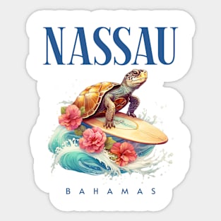 Nassau Bahamas Smiling Surfing Turtle Souvenir Sticker